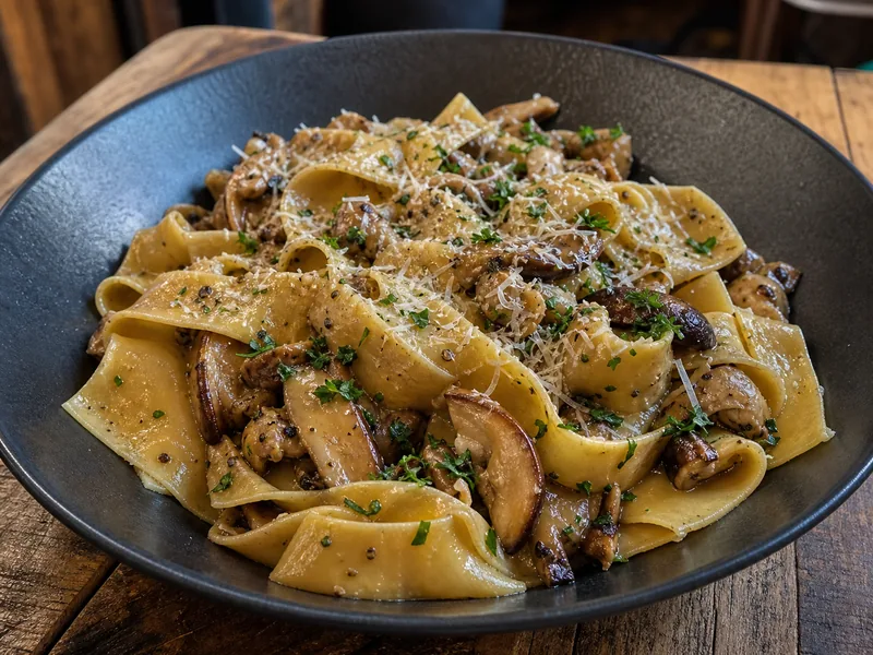 Danie Pappardelle z grzybami