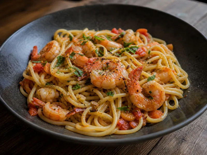 Danie Pasta z krewetkami